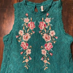 Turquoise Floral Lace Short Dress